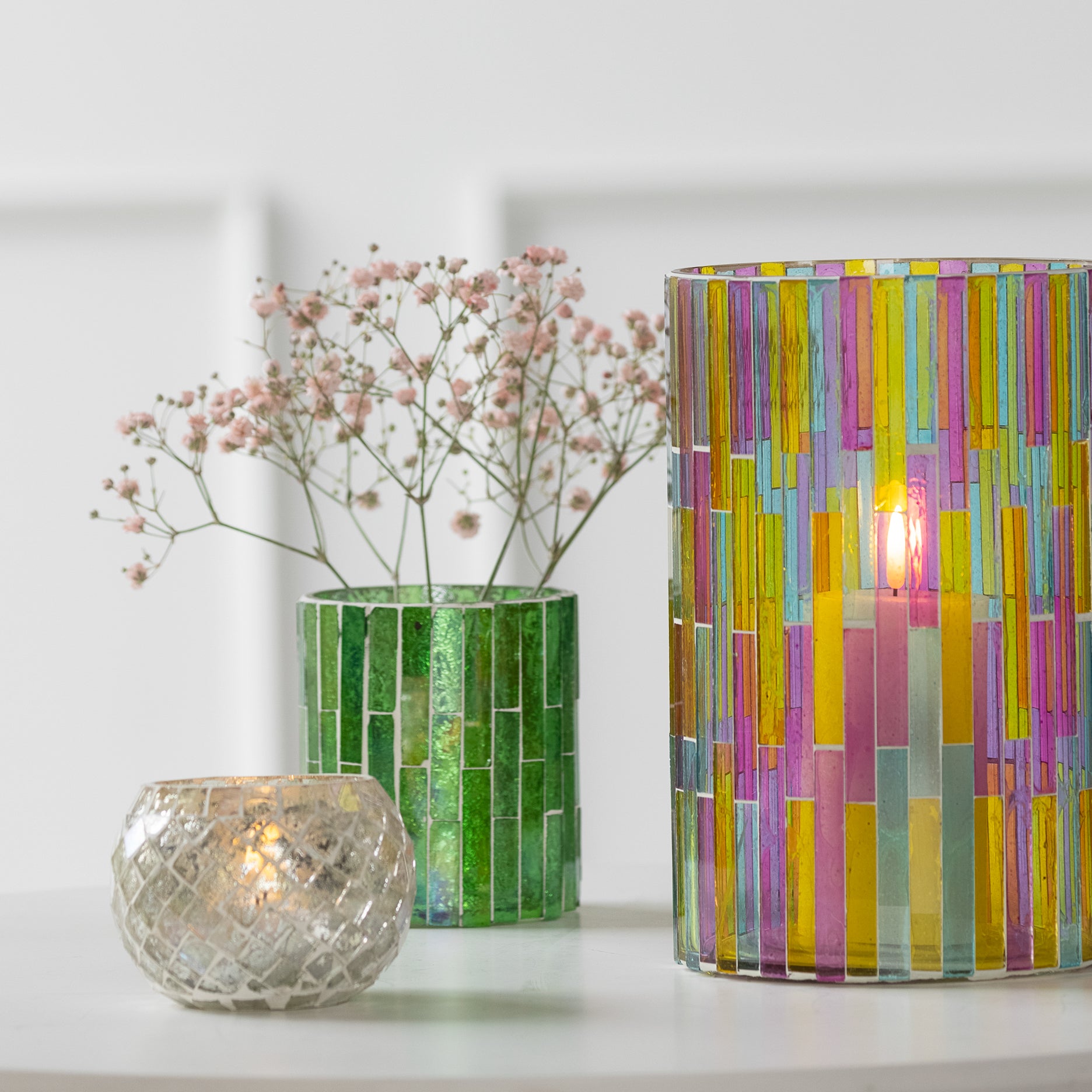 Mosaik fyrfadsstage H10 cm.